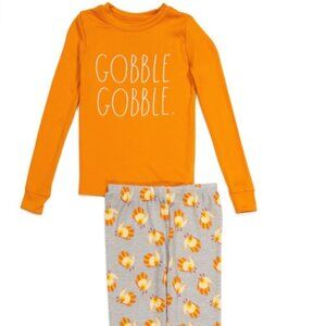 NIP RAE DUNN CHILD 4T Gobble Gobble Tight Fit FALL THANKSGIVING Pajama Set